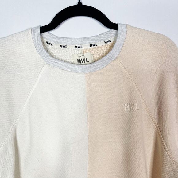 Madewell Medium MWL Airyterry Colorblock Crop Sweatshirt Cream Pink Crew Neck - Picture 3 of 14